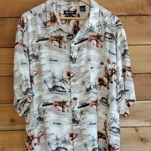 Puritan Men's Tropical Print Shirt - Cream and Brown